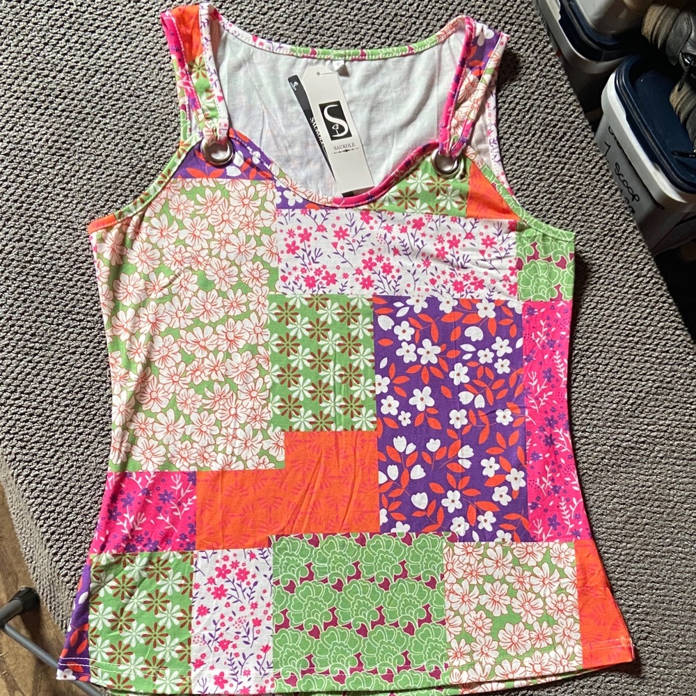 Vibrant Floral Patchwork Tank Top